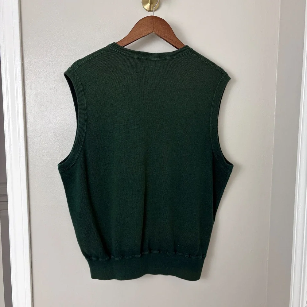 VTG‎ Polo Ralph Lauren Sweater Vest Mens Large Green Golf Crest Knit Cotton FLAW
